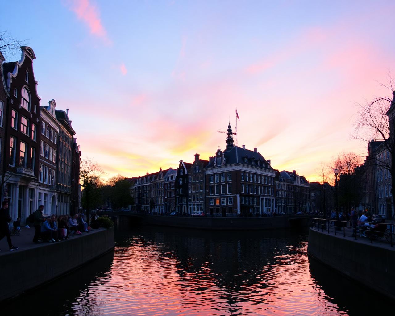 Amsterdam bij zonsondergang